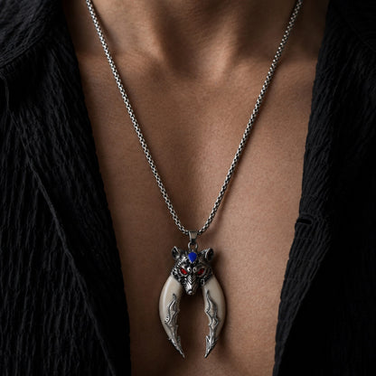 THE MEN THING SS Pendant/ Necklace FENRIR WHITE - Pure Titanium Steel Pendant with 24inch Round Box Chain for Men & Boys