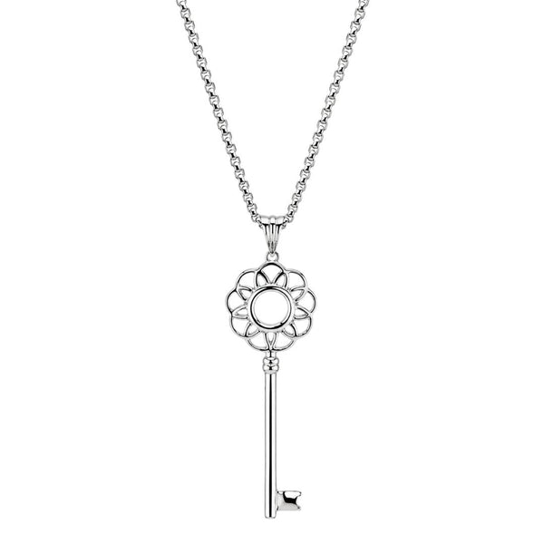 FLORAL KEY - 72mm Stainless Steel Pendant with 24inch Round Box 2mm Chain for Men & Boys