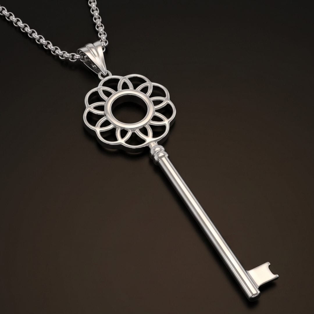 THE MEN THING SS Pendant/ Necklace FLORAL KEY - 72mm Stainless Steel Pendant with 24inch Round Box 2mm Chain for Men & Boys