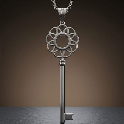 THE MEN THING SS Pendant/ Necklace FLORAL KEY - 72mm Stainless Steel Pendant with 24inch Round Box 2mm Chain for Men & Boys
