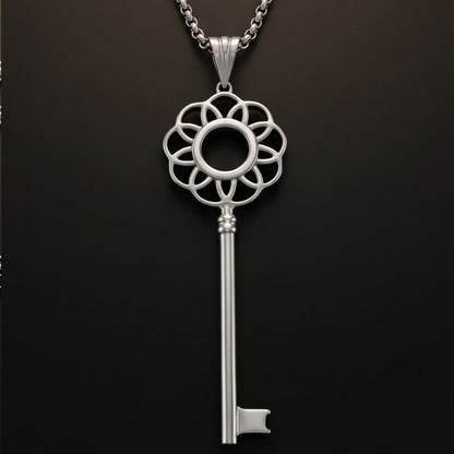 THE MEN THING SS Pendant/ Necklace FLORAL KEY - 72mm Stainless Steel Pendant with 24inch Round Box 2mm Chain for Men & Boys