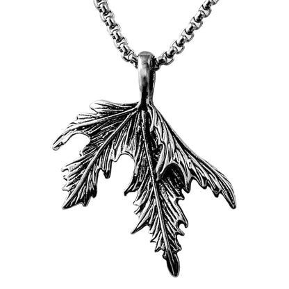THE MEN THING SS Pendant/ Necklace FOLDED FOLIAGE - Titanium Steel Leaf Pendant with 24inch Round Box Chain for Men & Boys