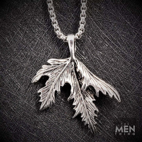 FOLDED-LEAF -Alloy Leaf Pendant with Pure Stainless Steel 24inch Round Box Chain, European trending Style for Men & Boy