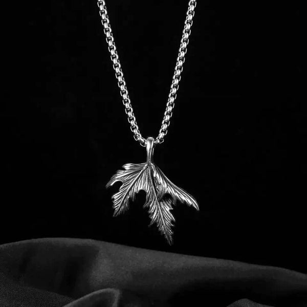 FOLDED-LEAF -Alloy Leaf Pendant with Pure Stainless Steel 24inch Round Box Chain, European trending Style for Men & Boy