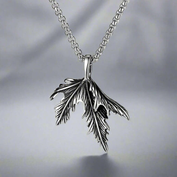FOLDED-LEAF -Alloy Leaf Pendant with Pure Stainless Steel 24inch Round Box Chain, European trending Style for Men & Boy