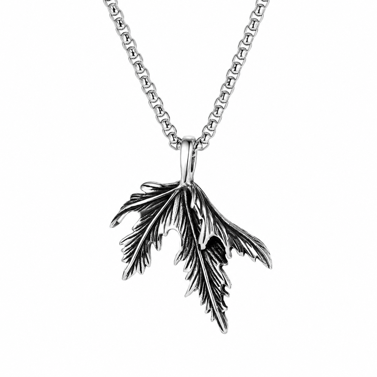 THE MEN THING SS Pendant/ Necklace FOLDED-LEAF -Alloy Leaf Pendant with Pure Stainless Steel 24inch Round Box Chain, European trending Style for Men & Boy