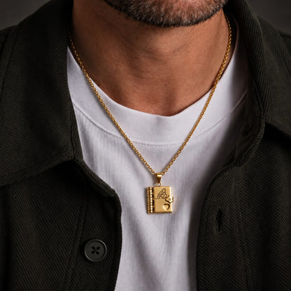 THE MEN THING SS Pendant/ Necklace FOREVER DIARY - GOLDEN - 18mm Pure Titanium Steel Pendant with 3mm Chain for Men & Boys (17 to 19 inch Adjustable Cable Chain)