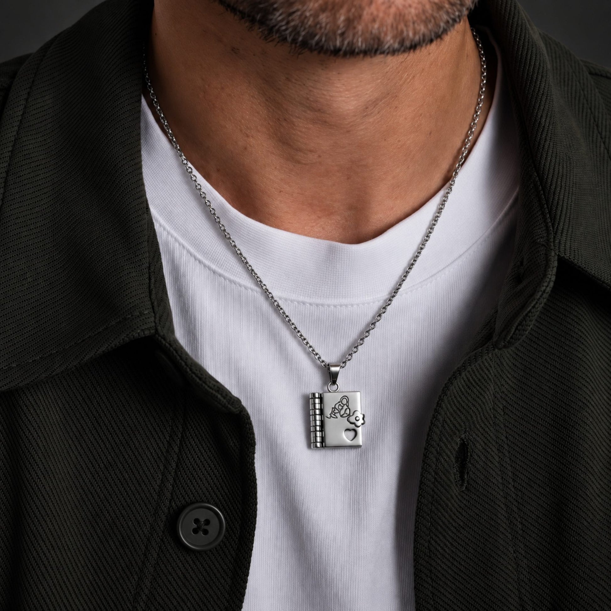 THE MEN THING SS Pendant/ Necklace FOREVER DIARY - STEEL - 18mm Pure Titanium Steel Pendant with 3mm Chain for Men & Boys (17 to 19 inch Adjustable Cable Chain)