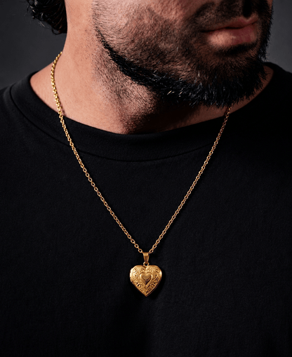 THE MEN THING SS Pendant/ Necklace FOREVER HEART - Golden - Pure Titanium Steel Bar Pendant with 24inch Cuban Chain for Men & Boys