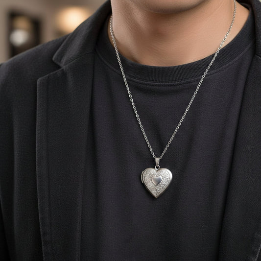 THE MEN THING SS Pendant/ Necklace FOREVER HEART - Steel - Pure Titanium Steel Bar Pendant with 24inch Cuban Chain for Men & Boys