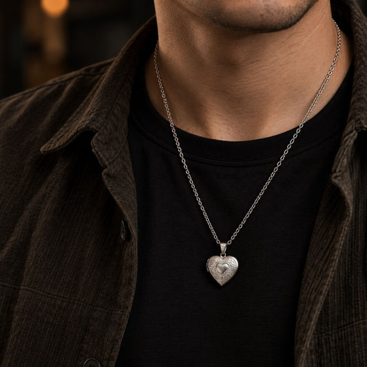 THE MEN THING SS Pendant/ Necklace FOREVER HEART - Steel - Pure Titanium Steel Bar Pendant with 24inch Cuban Chain for Men & Boys