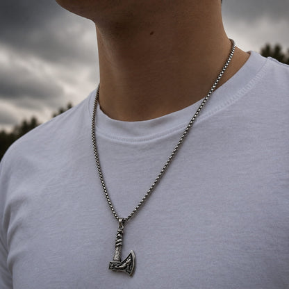 THE MEN THING SS Pendant/ Necklace FOXY AXE -  Alloy Pendant with Stainless Steel 24inch Round Box Chain, American trending Style for Men & Boy