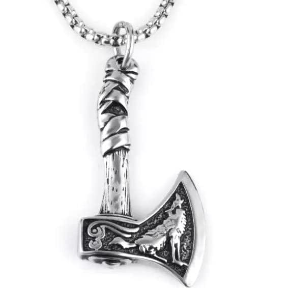 THE MEN THING SS Pendant/ Necklace FOXY AXE -  Alloy Pendant with Stainless Steel 24inch Round Box Chain, American trending Style for Men & Boy