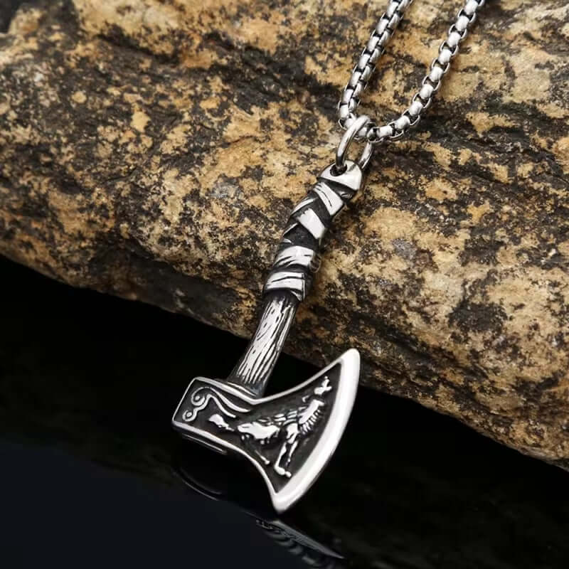 THE MEN THING SS Pendant/ Necklace FOXY AXE  (T) - Pure Titanium Steel Pendant with Stainless Steel 24inch Round Box Chain, European trending Style for Men & Boy