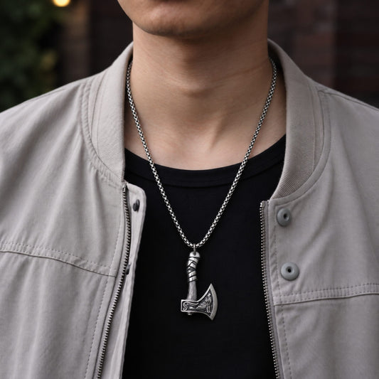 THE MEN THING SS Pendant/ Necklace FOXY AXE  (T) - Pure Titanium Steel Pendant with Stainless Steel 24inch Round Box Chain, European trending Style for Men & Boy