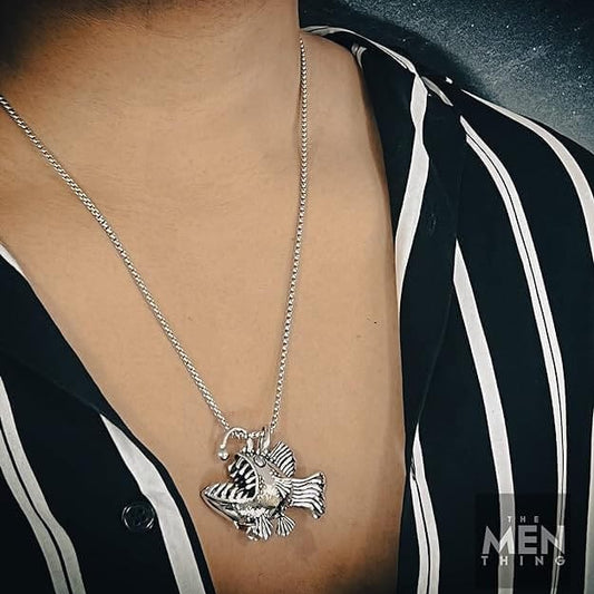 THE MEN THING SS Pendant/ Necklace FURIOUS FISH - Alloy Pendant with Stainless Steel 24inch Round Box Chain, European trending Style for Men & Boy