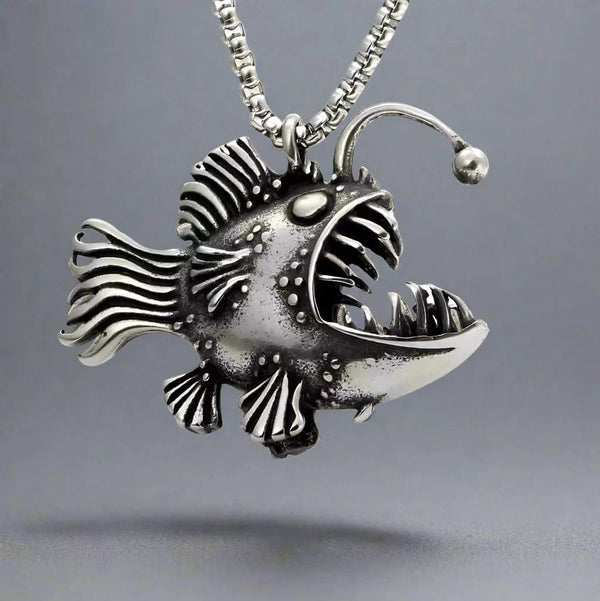 FURIOUS FISH - Alloy Pendant with Stainless Steel 24inch Round Box Chain, European trending Style for Men & Boy