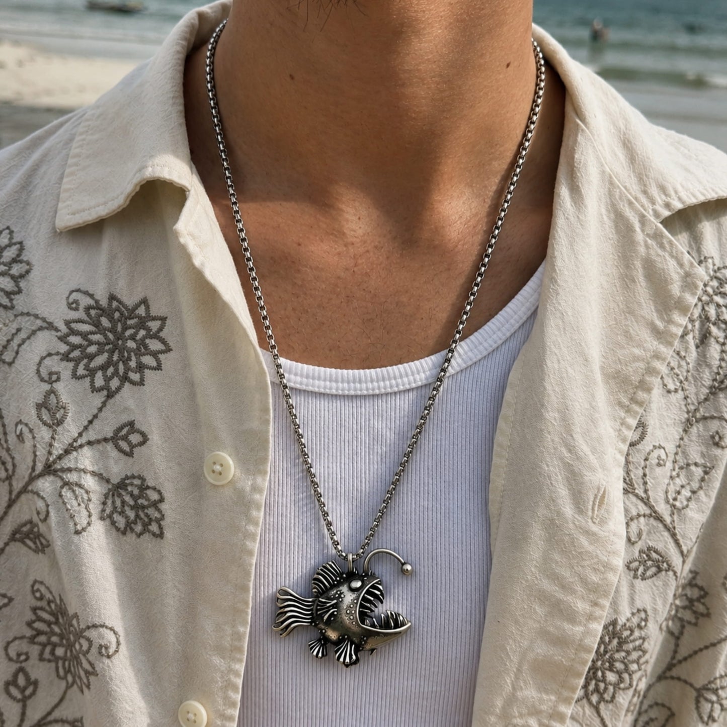 THE MEN THING SS Pendant/ Necklace FURIOUS FISH - Alloy Pendant with Stainless Steel 24inch Round Box Chain, European trending Style for Men & Boy