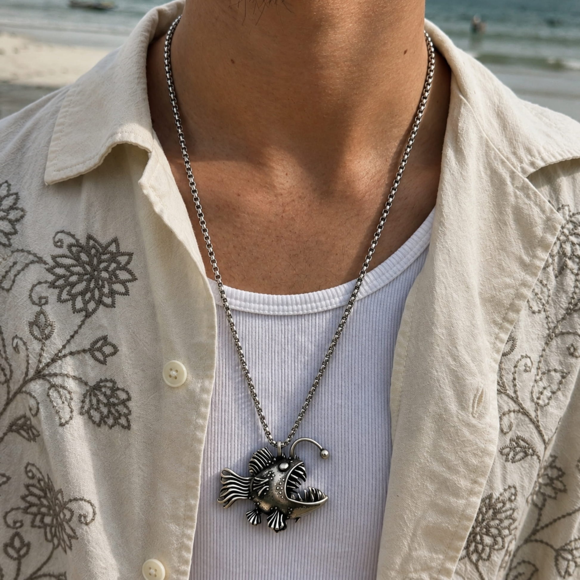 THE MEN THING SS Pendant/ Necklace FURIOUS FISH - Alloy Pendant with Stainless Steel 24inch Round Box Chain, European trending Style for Men & Boy