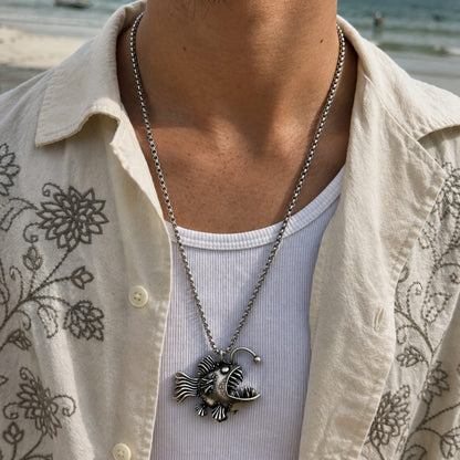 THE MEN THING SS Pendant/ Necklace FURIOUS FISH - Alloy Pendant with Stainless Steel 24inch Round Box Chain, European trending Style for Men & Boy