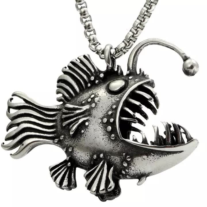 THE MEN THING SS Pendant/ Necklace FURIOUS FISH - Alloy Pendant with Stainless Steel 24inch Round Box Chain, European trending Style for Men & Boy