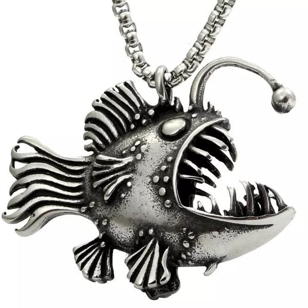 FURIOUS FISH - Alloy Pendant with Stainless Steel 24inch Round Box Chain, European trending Style for Men & Boy