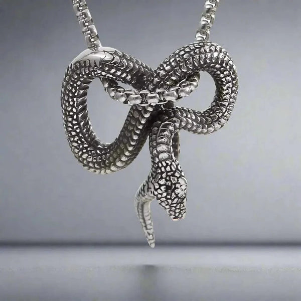 फ्यूरियस इन्फिनिटी स्नेक - शुद्ध स्टेनलेस स्टील 24 इंच गोल बॉक्स चेन के साथ मिश्र धातु पेंडेंट, पुरुषों और लड़कों के लिए यूरोपीय ट्रेंडिंग स्टाइल