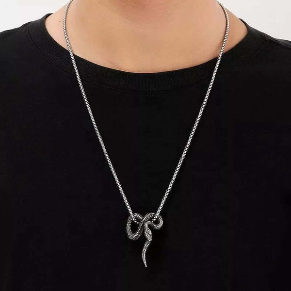 फ्यूरियस इन्फिनिटी स्नेक - शुद्ध स्टेनलेस स्टील 24 इंच गोल बॉक्स चेन के साथ मिश्र धातु पेंडेंट, पुरुषों और लड़कों के लिए यूरोपीय ट्रेंडिंग स्टाइल