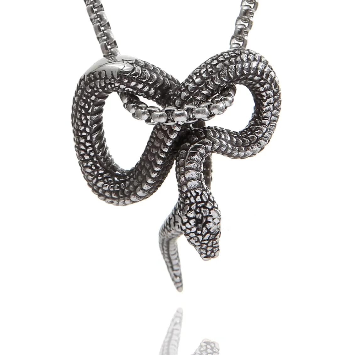 THE MEN THING SS Pendant/ Necklace FURIOUS INFINITY SNAKE  - Alloy Pendant with Pure Stainless Steel  24inch Round Box Chain, European trending Style for Men & Boy