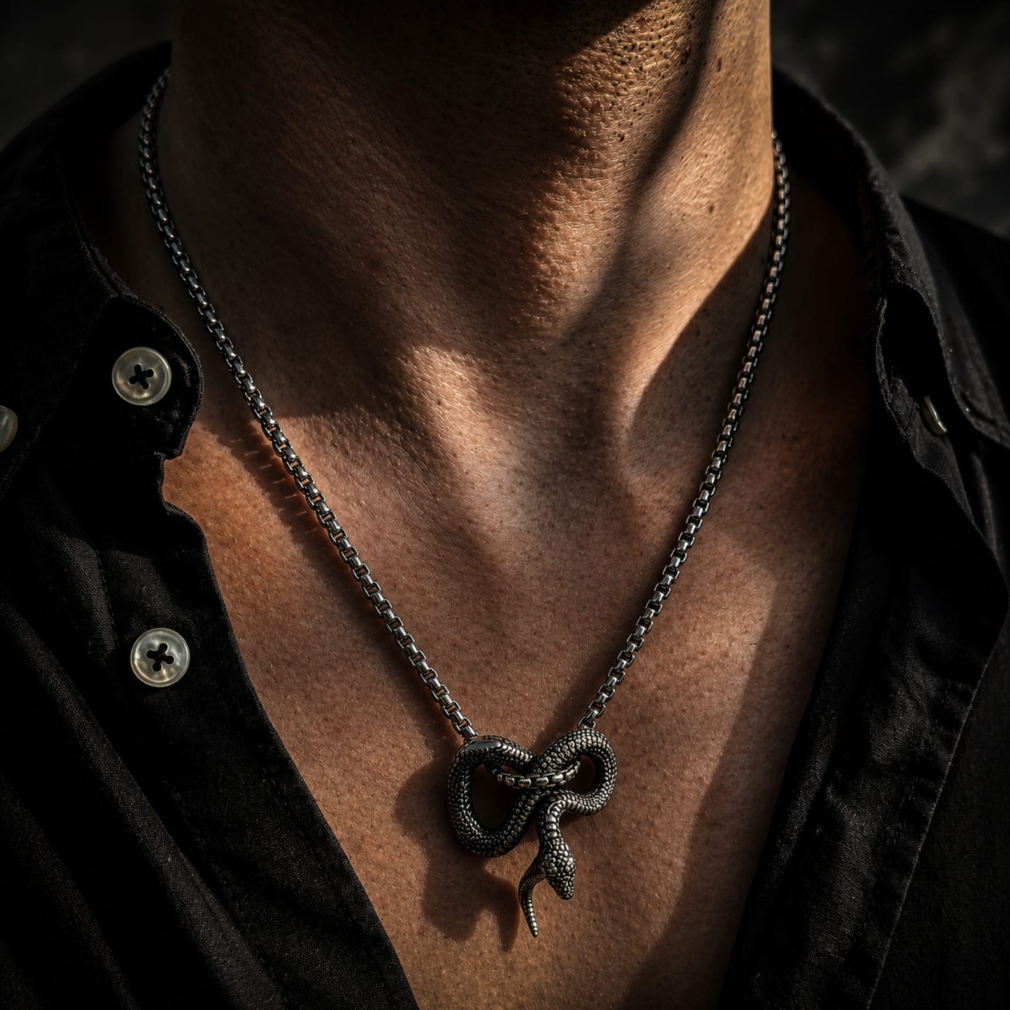 THE MEN THING SS Pendant/ Necklace FURIOUS INFINITY SNAKE (T) - Pure Titanium Steel Pendant with Stainless Steel 24inch Round Box Chain, European trending Style for Men & Boy