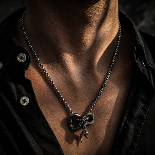 THE MEN THING SS Pendant/ Necklace FURIOUS INFINITY SNAKE (T) - Pure Titanium Steel Pendant with Stainless Steel 24inch Round Box Chain, European trending Style for Men & Boy