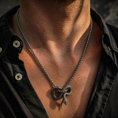 THE MEN THING SS Pendant/ Necklace FURIOUS INFINITY SNAKE (T) - Pure Titanium Steel Pendant with Stainless Steel 24inch Round Box Chain, European trending Style for Men & Boy