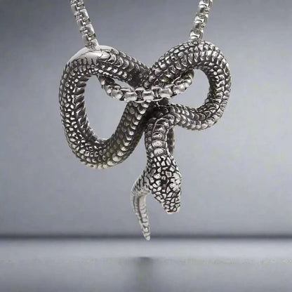 THE MEN THING SS Pendant/ Necklace FURIOUS INFINITY SNAKE (T) - Pure Titanium Steel Pendant with Stainless Steel 24inch Round Box Chain, European trending Style for Men & Boy