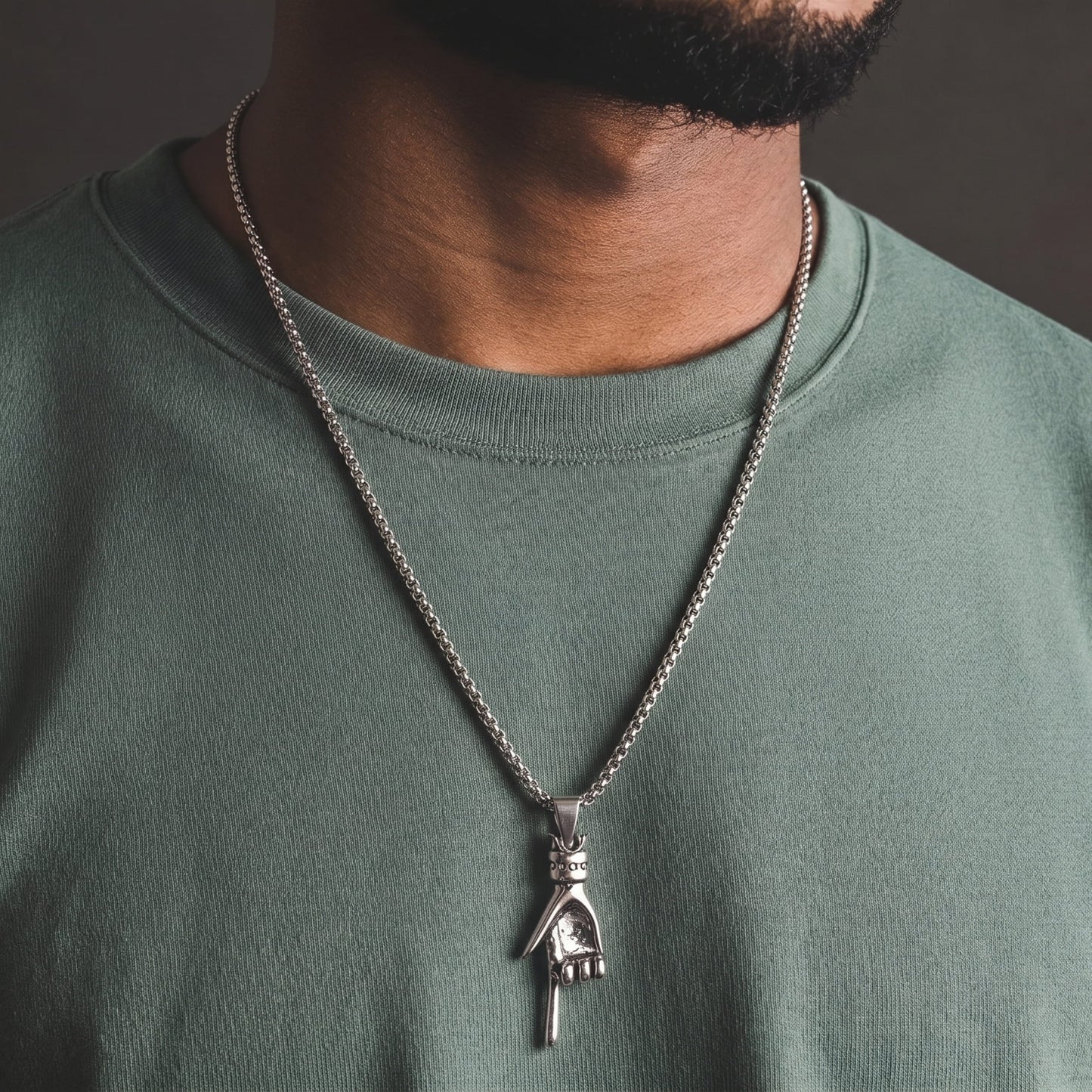 THE MEN THING SS Pendant/ Necklace GESTURE -  Alloy Pendant with Pure Stainless Steel  24inch Round Box Chain, American trending Style for Men & Boy