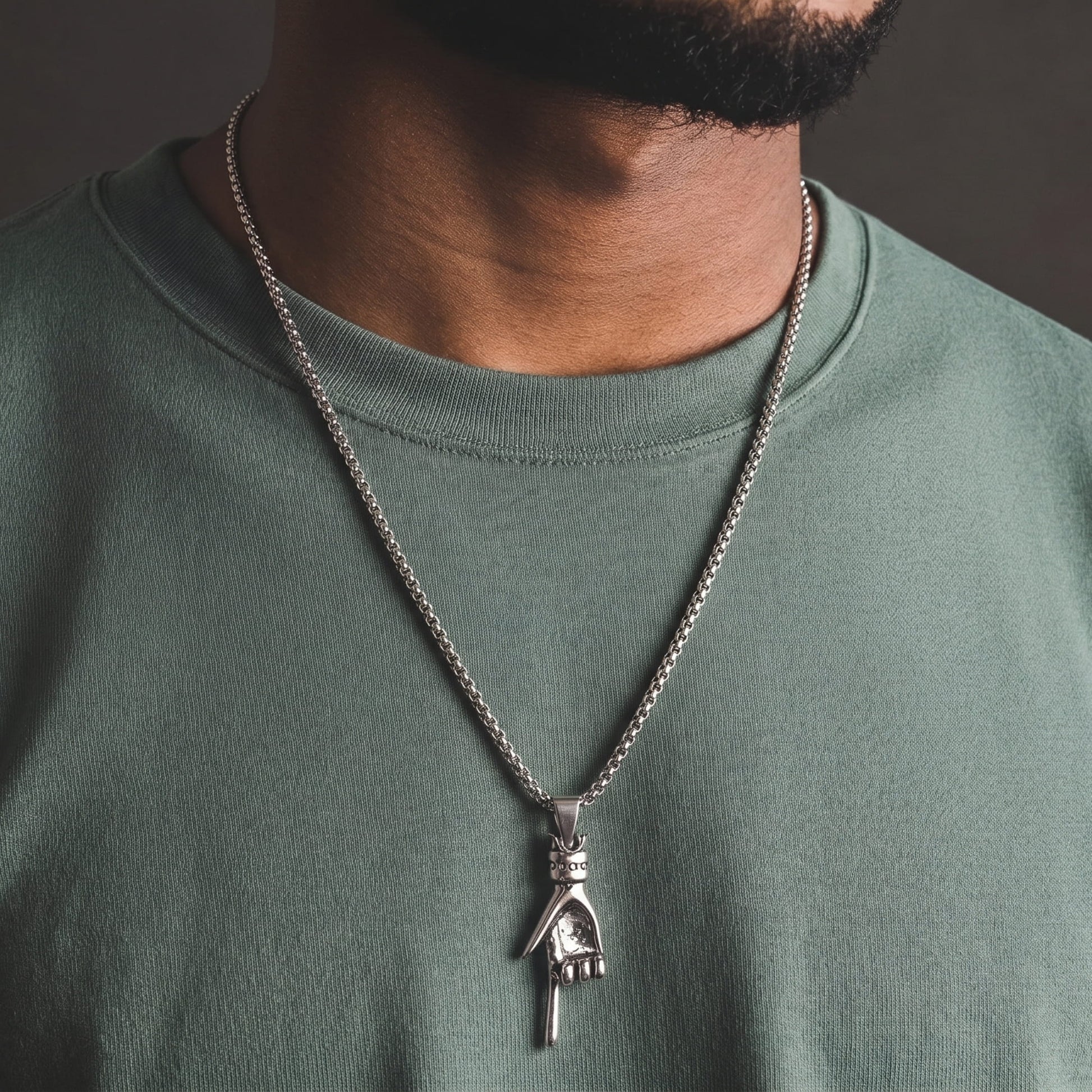 THE MEN THING SS Pendant/ Necklace GESTURE -  Alloy Pendant with Pure Stainless Steel  24inch Round Box Chain, American trending Style for Men & Boy