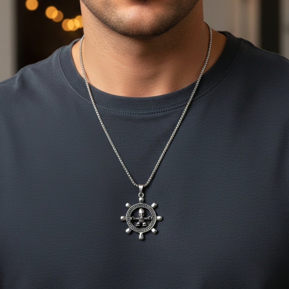 THE MEN THING SS Pendant/ Necklace GHOST HELM - 43mm Titanium Steel Pendant with 24inch Round Box 5mm Chain for Men & Boys