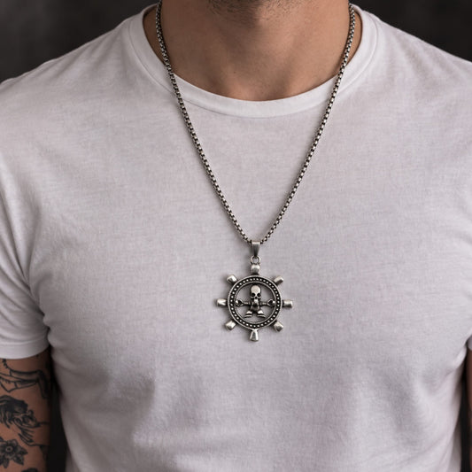 THE MEN THING SS Pendant/ Necklace GHOST HELM - 43mm Titanium Steel Pendant with 24inch Round Box 5mm Chain for Men & Boys