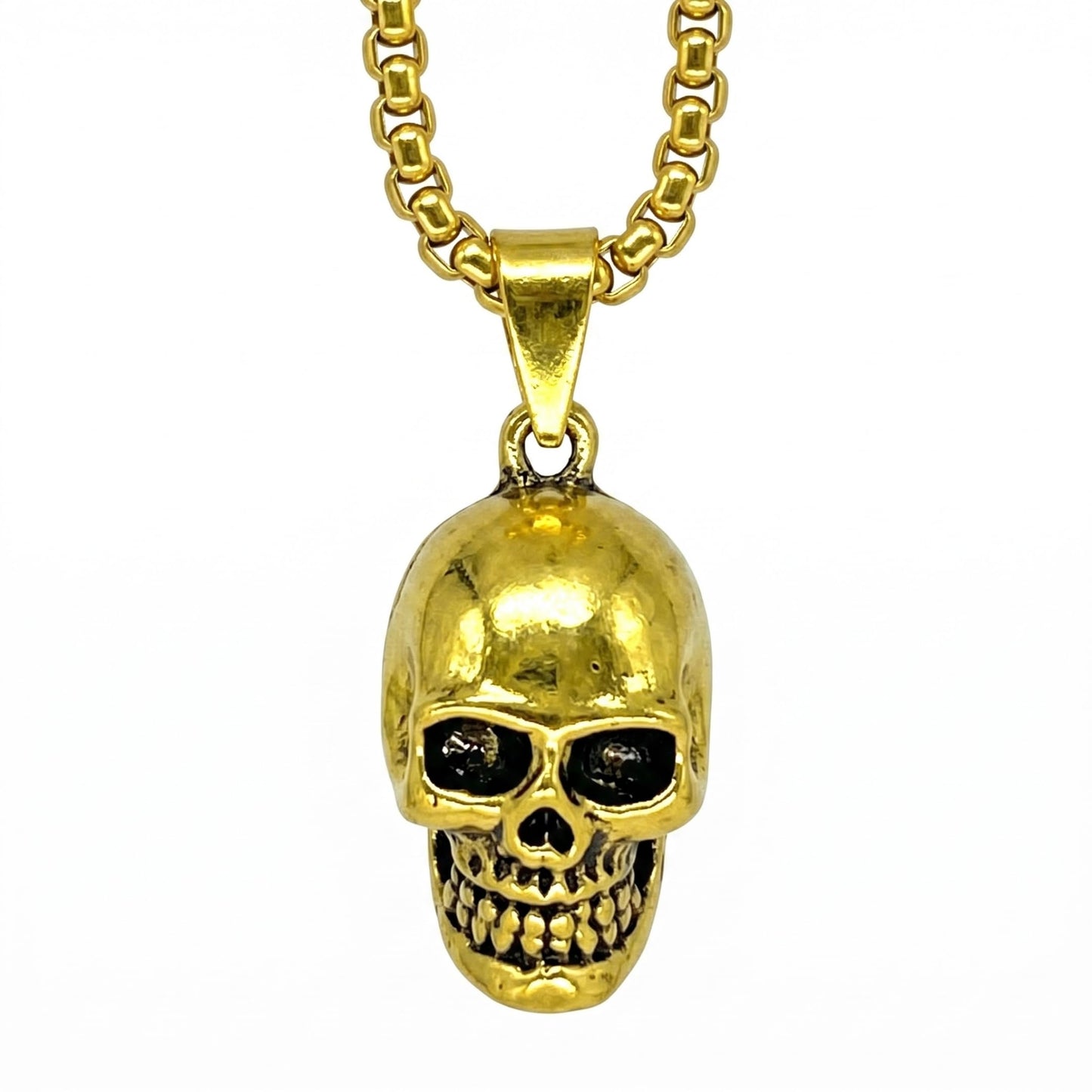 THE MEN THING SS Pendant/ Necklace GILDSKULL (Gold Tone) - Alloy  Pendant with  Pure Stainless Steel 24inch Round Box Chain, European trending Style for Men & Boy