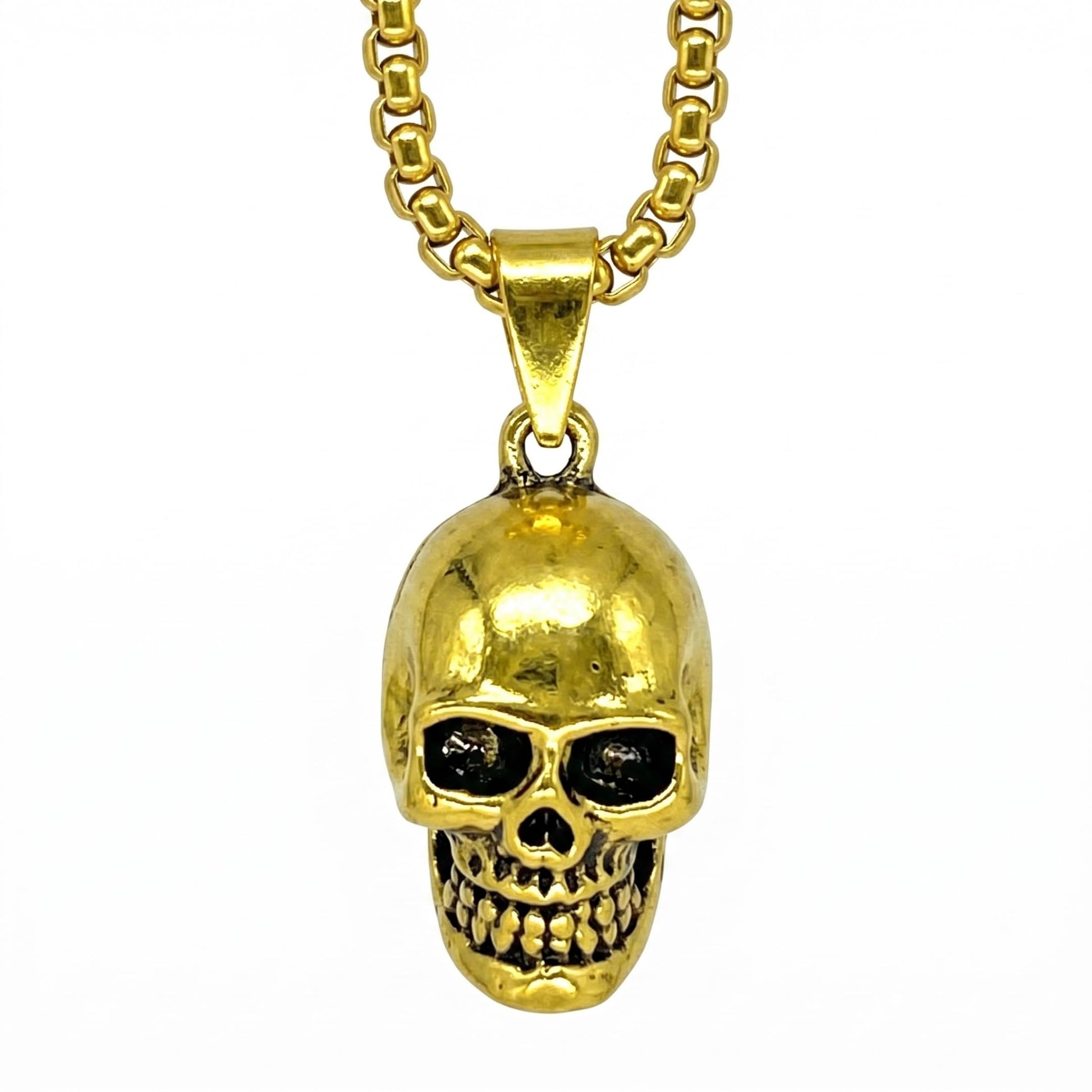 THE MEN THING SS Pendant/ Necklace GILDSKULL (Gold Tone) - Alloy  Pendant with  Pure Stainless Steel 24inch Round Box Chain, European trending Style for Men & Boy