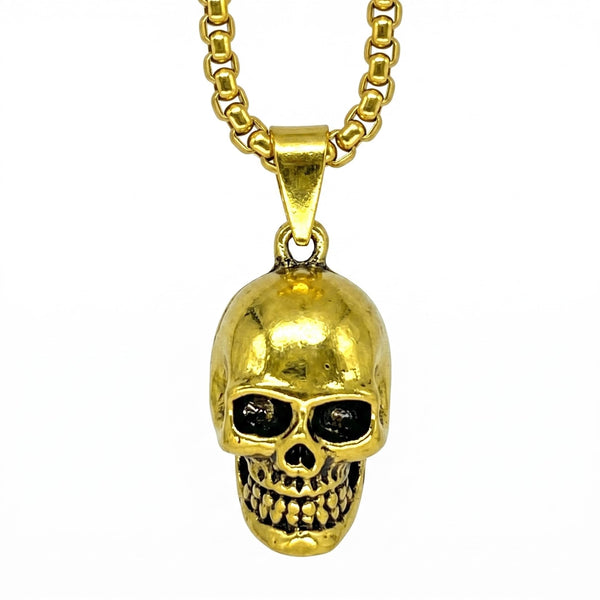 GILDSKULL (Gold Tone) - Alloy  Pendant with  Pure Stainless Steel 24inch Round Box Chain, European trending Style for Men & Boy