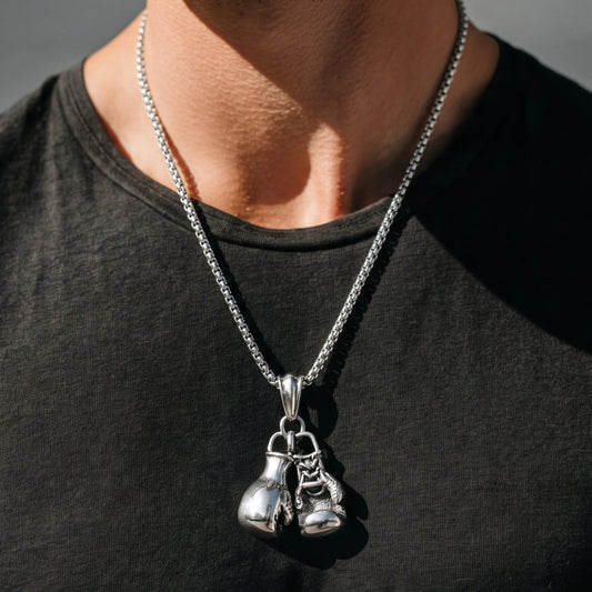 THE MEN THING SS Pendant/ Necklace GLOVEX - 15mm Titanium Steel Pendant with 23inch 4mm Round Box Chain for Men & Boys