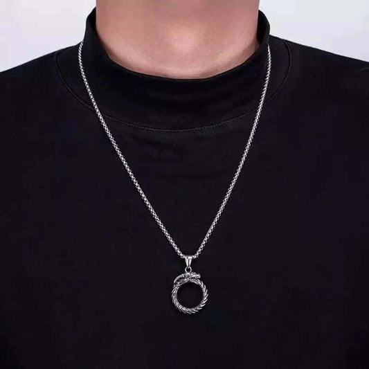 THE MEN THING SS Pendant/ Necklace GLUTTONOUS SNAKE - Pure Titanium Steel Pendant with 24inch Round Box Chain for Men & Boys