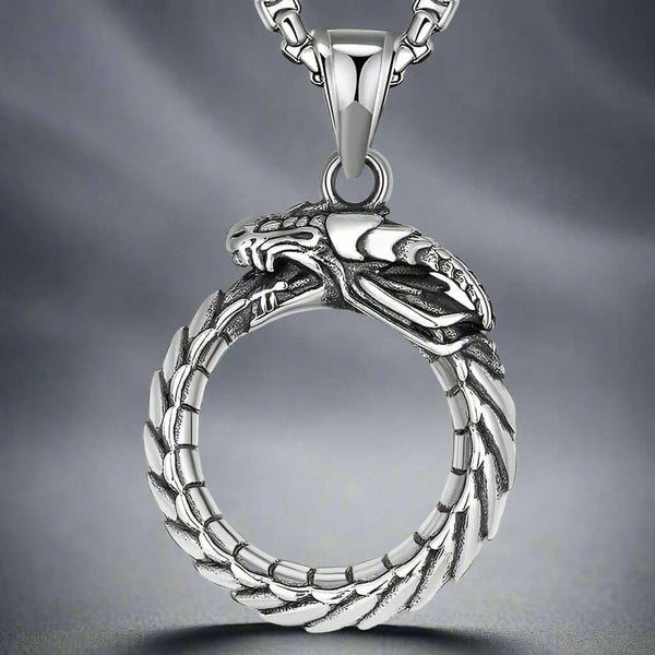 ग्लूटोनस स्नेक - पुरुषों और लड़कों के लिए 24 इंच गोल बॉक्स चेन के साथ शुद्ध टाइटेनियम स्टील पेंडेंट