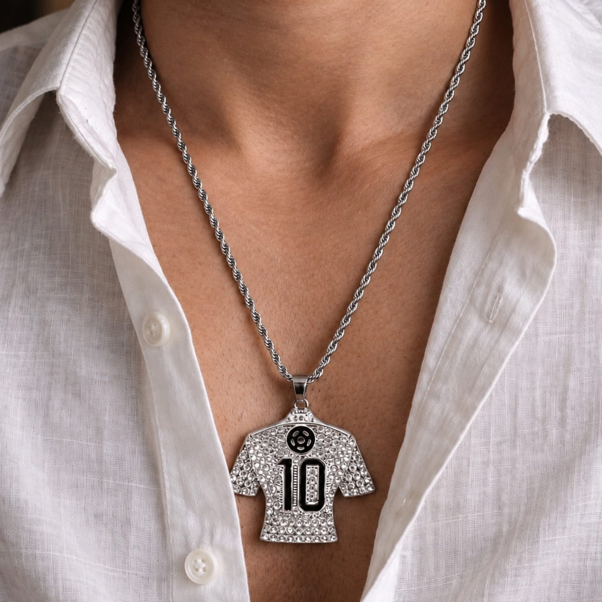 THE MEN THING SS Pendant/ Necklace GOAL KING 10 - STEEL - 45mm Pure Titanium Steel Pendant with 27inch Twisted 4mm Chain for Men & Boys