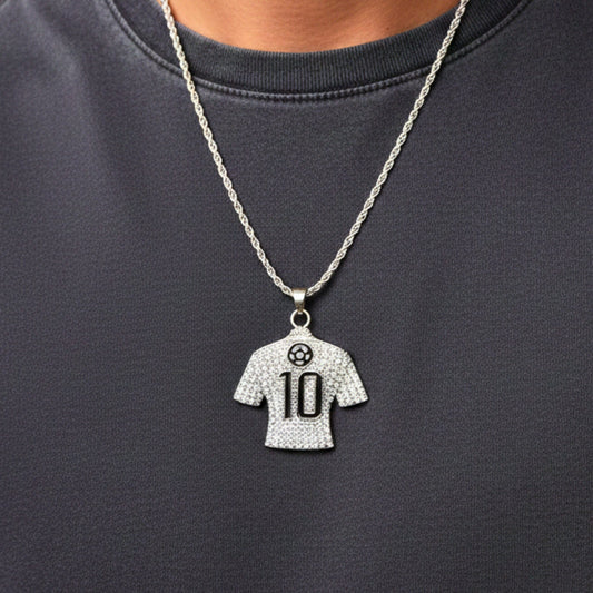 THE MEN THING SS Pendant/ Necklace GOAL KING 10 - STEEL - 45mm Pure Titanium Steel Pendant with 27inch Twisted 4mm Golden Chain for Men & Boys