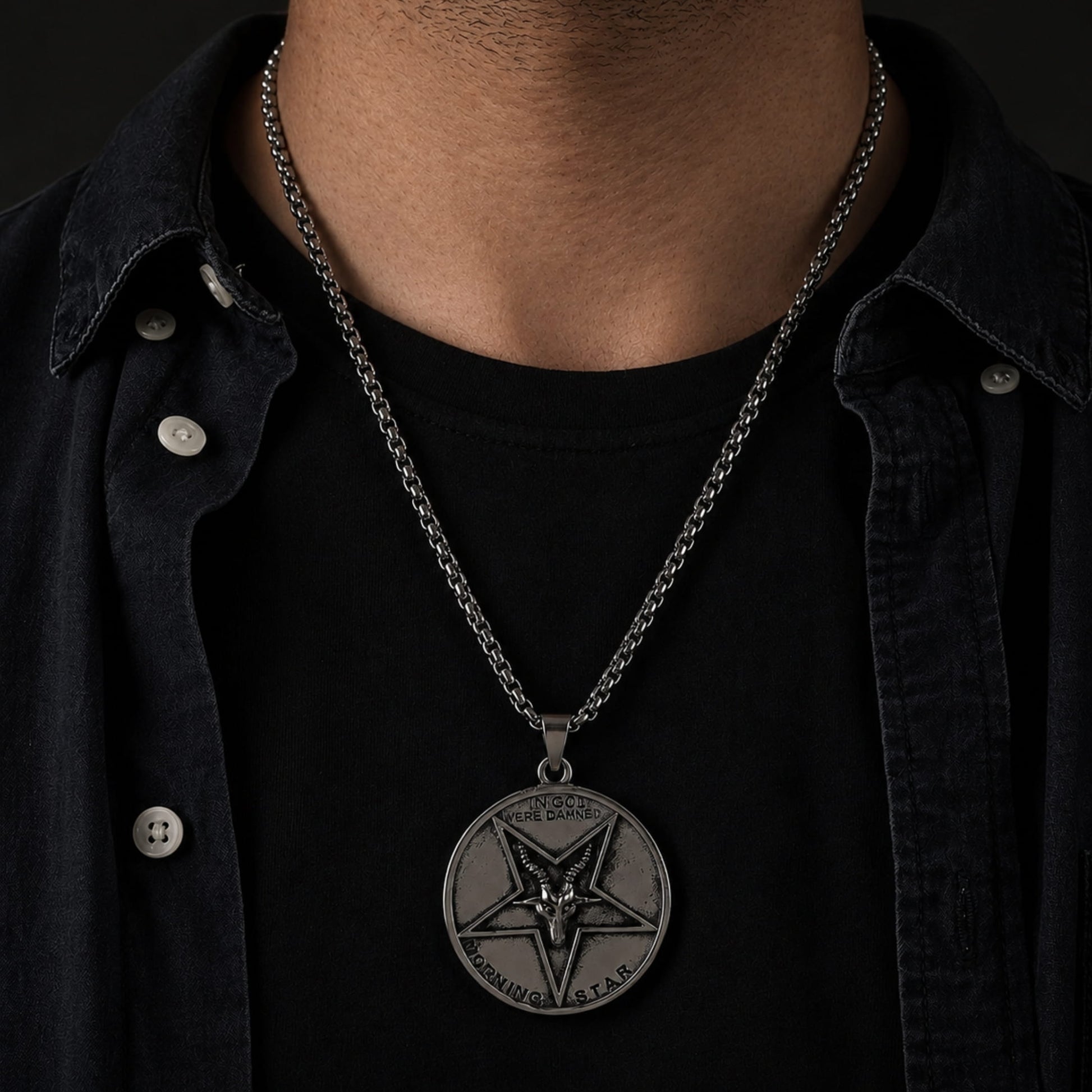THE MEN THING SS Pendant/ Necklace GOAT STAR - Alloy Pendant with Pure Stainless Steel 24inch Round Box Chain, European trending Style for Men & Boys