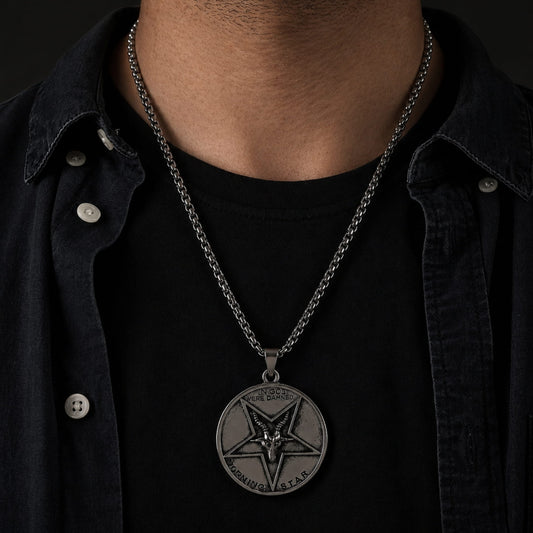 THE MEN THING SS Pendant/ Necklace GOAT STAR - Alloy Pendant with Pure Stainless Steel 24inch Round Box Chain, European trending Style for Men & Boys