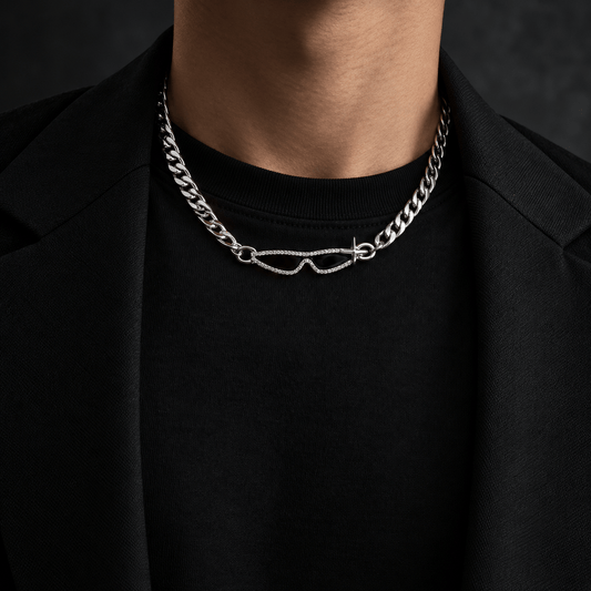 THE MEN THING SS Pendant/ Necklace GOGGLES - 10mm Titanium Steel Pendant with 17 to 19inch Adjustable Curb 5mm Chain for Men & Boys
