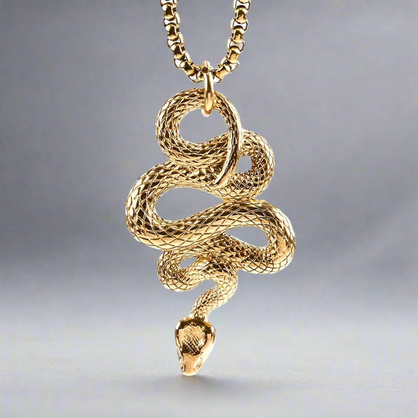 GOLD GUARDIAN SNAKE - Pure Titanium Steel Pendant with 24inch Round Box Chain for Men & Boys