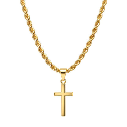 THE MEN THING SS Pendant/ Necklace GOLDEN AURUM CROSS - 13mm Titanium Steel Pendant with 21inch Twisted Rope 2mm Adjustable Chain for Men & Boys